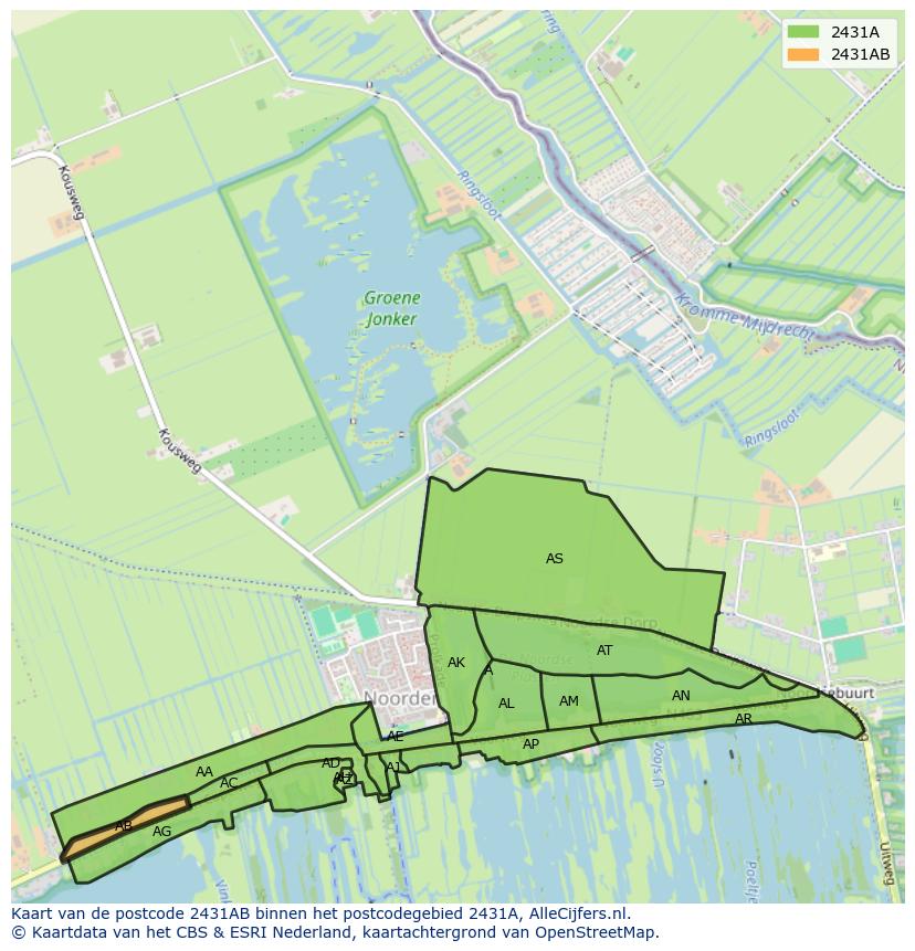 Afbeelding van het postcodegebied 2431 AB op de kaart.