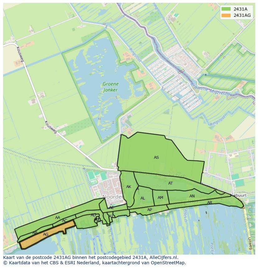 Afbeelding van het postcodegebied 2431 AG op de kaart.