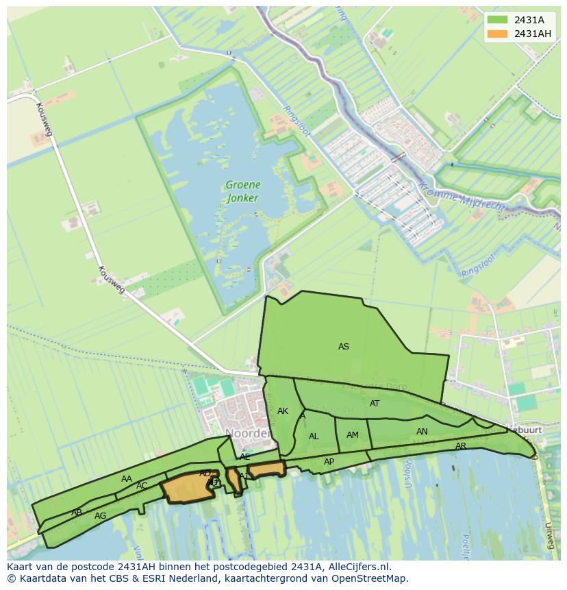 Afbeelding van het postcodegebied 2431 AH op de kaart.