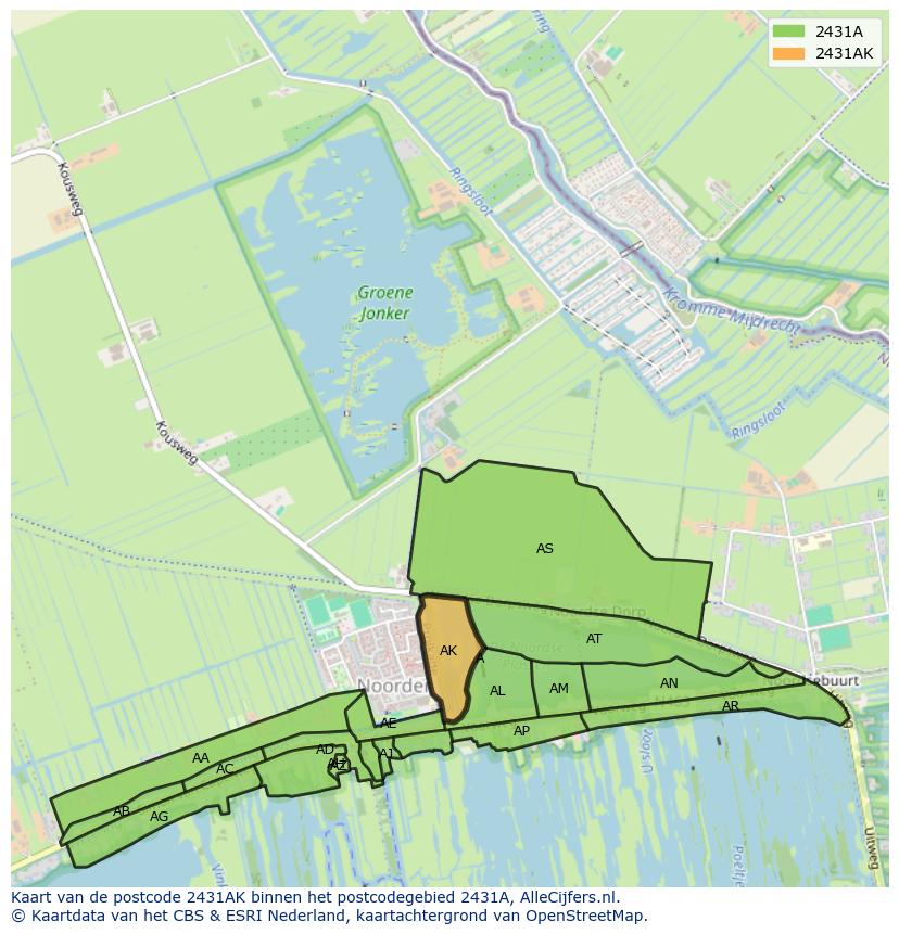 Afbeelding van het postcodegebied 2431 AK op de kaart.