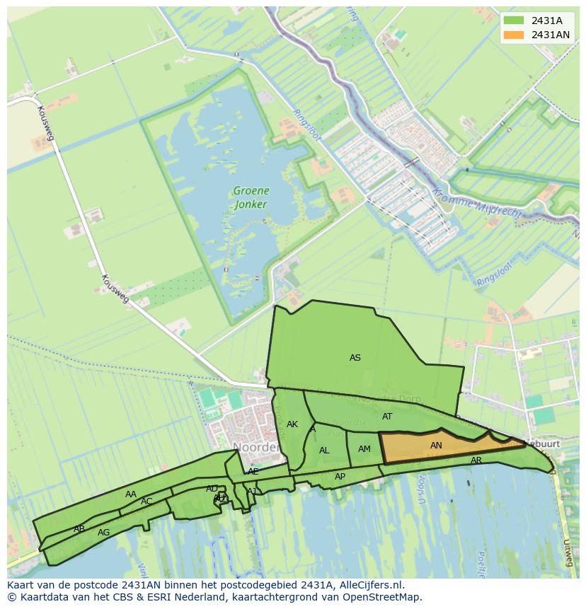 Afbeelding van het postcodegebied 2431 AN op de kaart.
