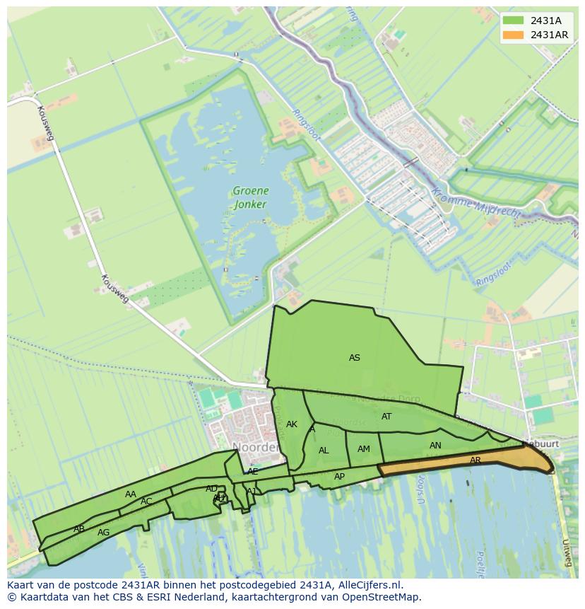 Afbeelding van het postcodegebied 2431 AR op de kaart.