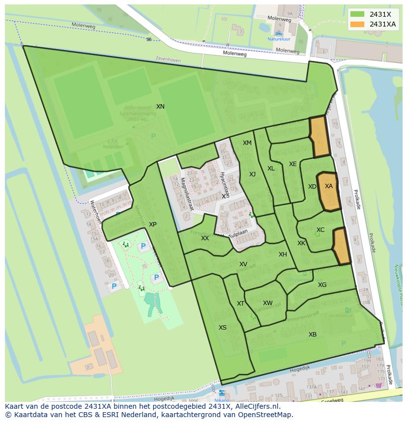 Afbeelding van het postcodegebied 2431 XA op de kaart.