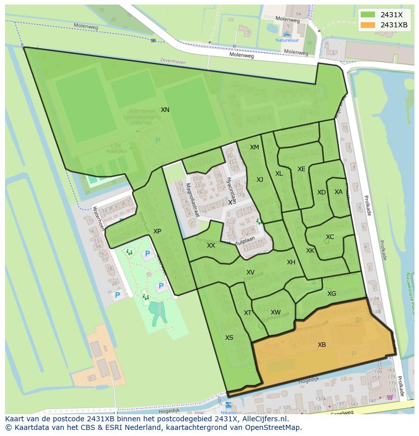 Afbeelding van het postcodegebied 2431 XB op de kaart.