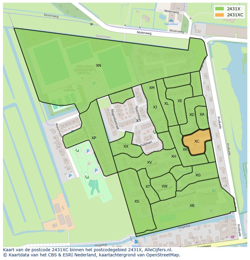 Afbeelding van het postcodegebied 2431 XC op de kaart.