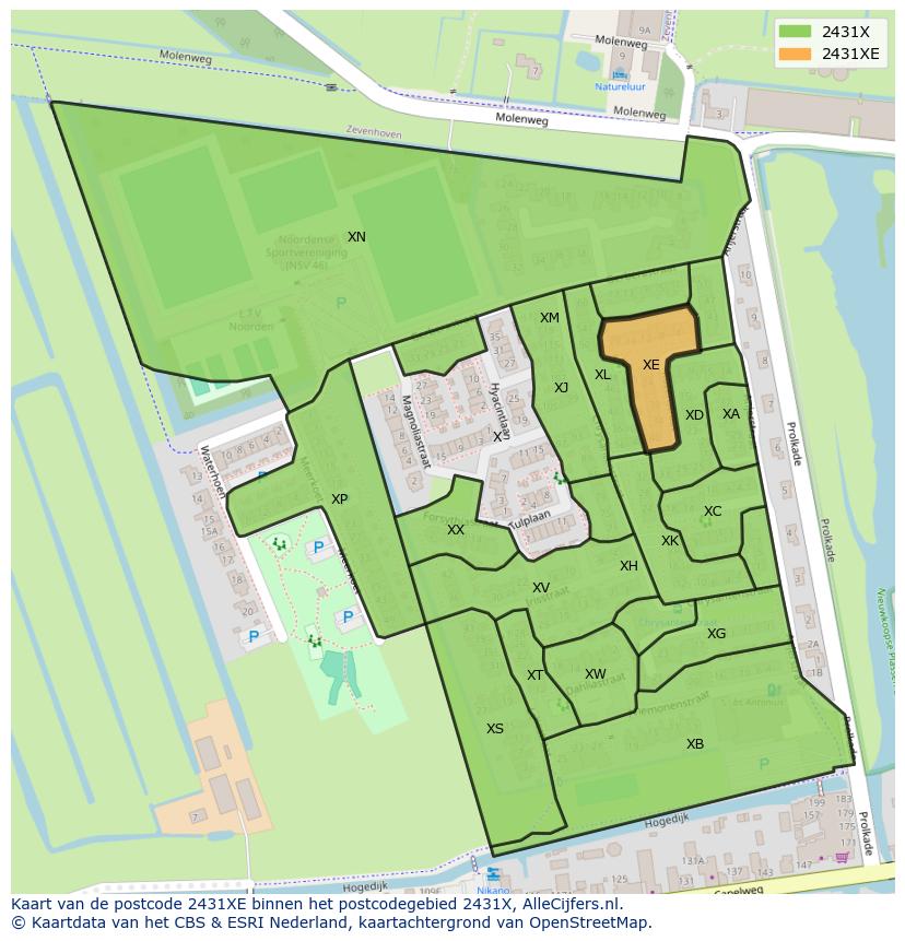 Afbeelding van het postcodegebied 2431 XE op de kaart.