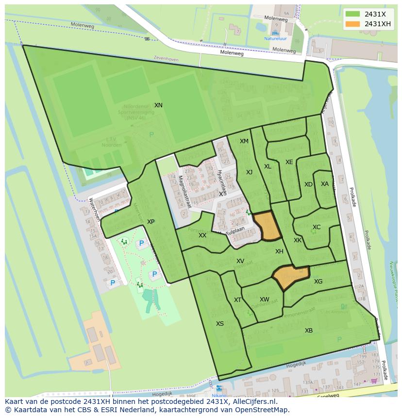 Afbeelding van het postcodegebied 2431 XH op de kaart.