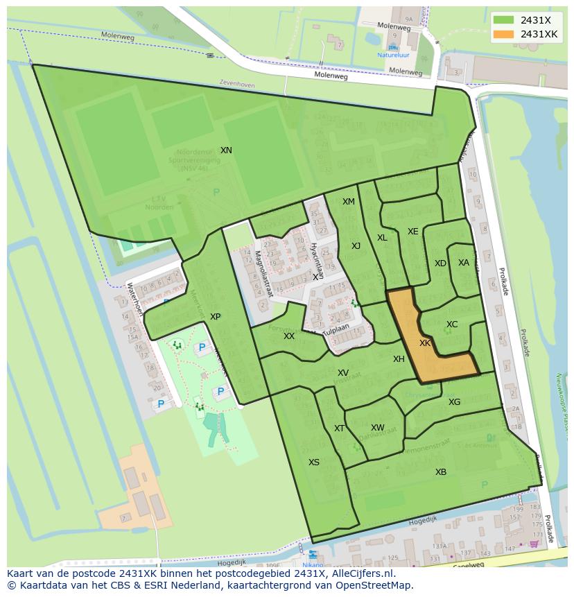 Afbeelding van het postcodegebied 2431 XK op de kaart.