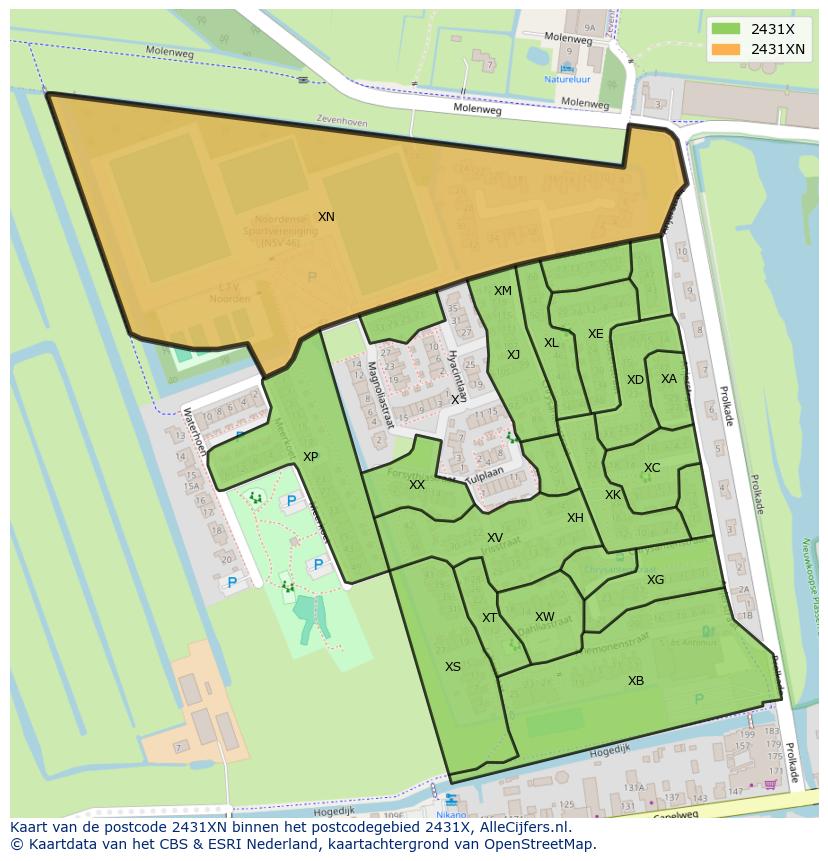 Afbeelding van het postcodegebied 2431 XN op de kaart.