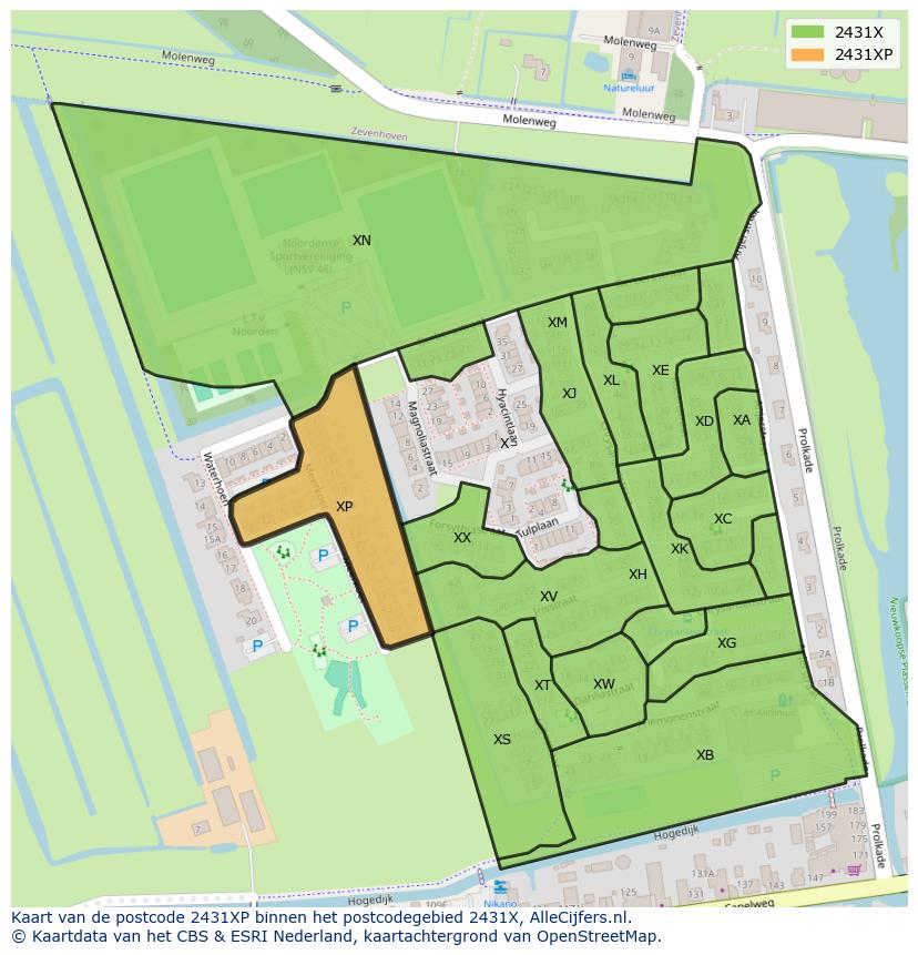 Afbeelding van het postcodegebied 2431 XP op de kaart.