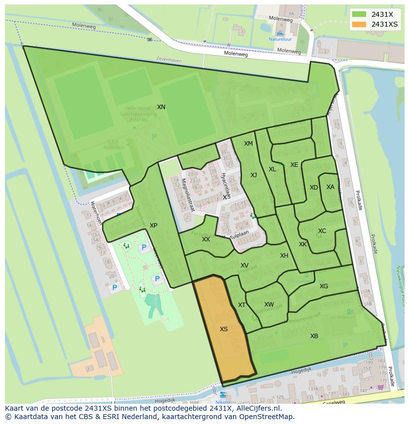 Afbeelding van het postcodegebied 2431 XS op de kaart.