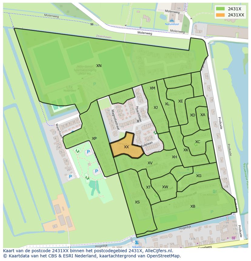 Afbeelding van het postcodegebied 2431 XX op de kaart.