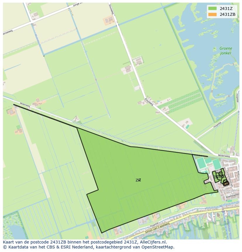 Afbeelding van het postcodegebied 2431 ZB op de kaart.