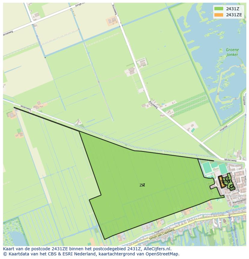 Afbeelding van het postcodegebied 2431 ZE op de kaart.