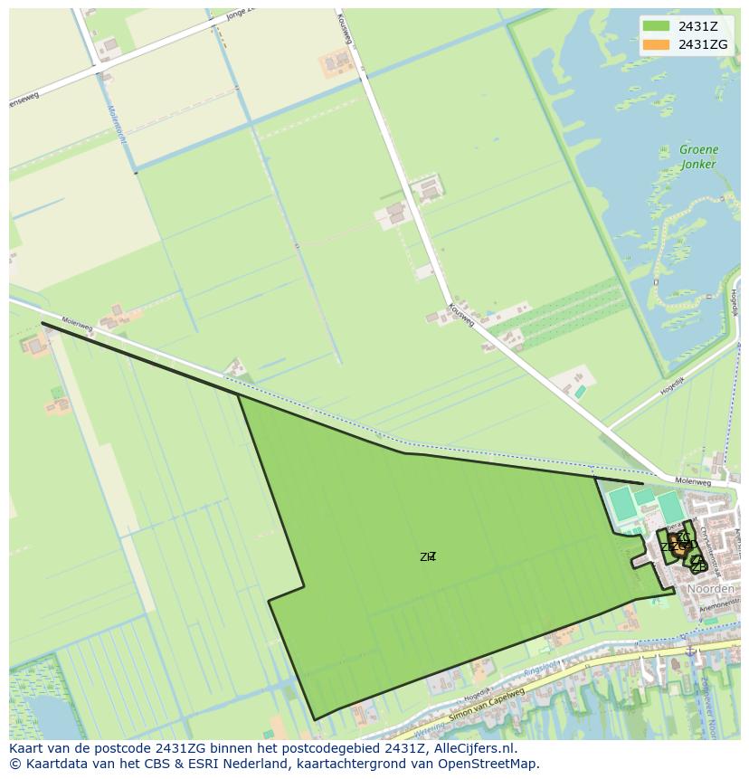 Afbeelding van het postcodegebied 2431 ZG op de kaart.