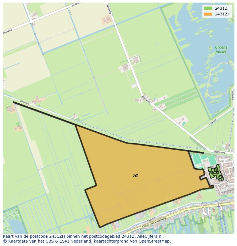 Afbeelding van het postcodegebied 2431 ZH op de kaart.