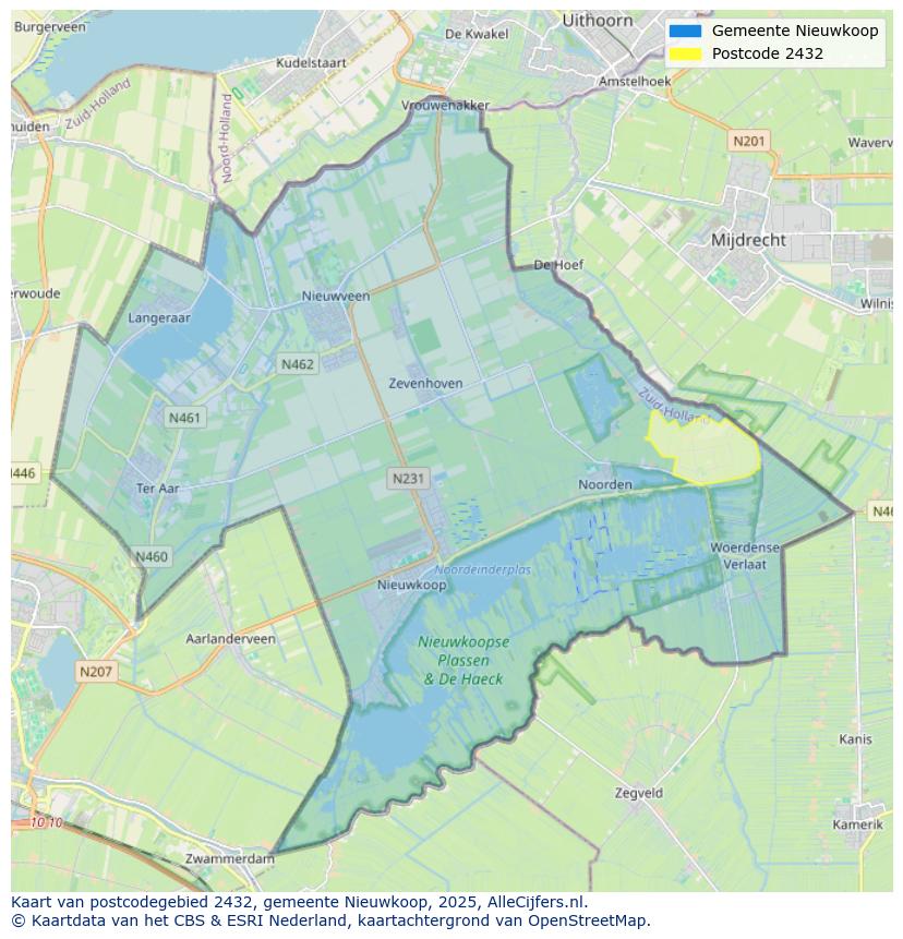 Afbeelding van het postcodegebied 2432 op de kaart.