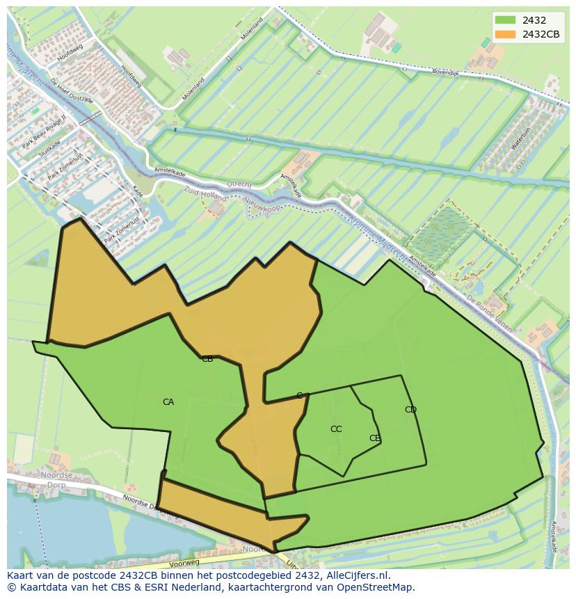 Afbeelding van het postcodegebied 2432 CB op de kaart.