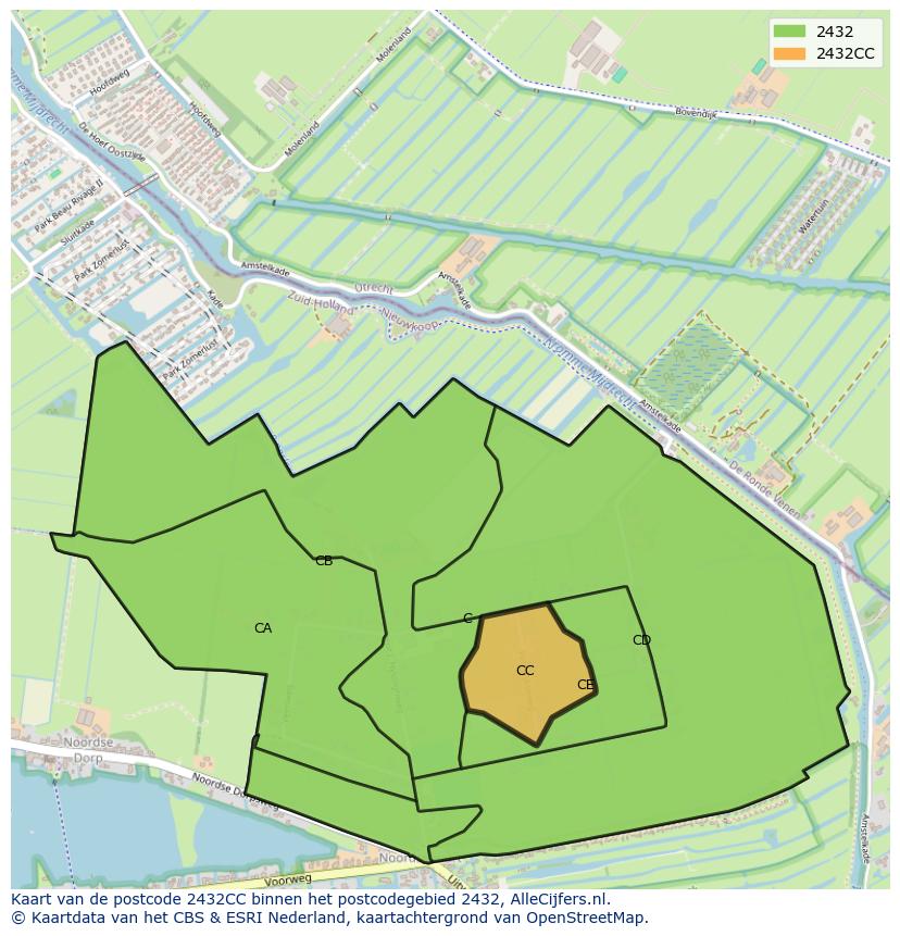 Afbeelding van het postcodegebied 2432 CC op de kaart.