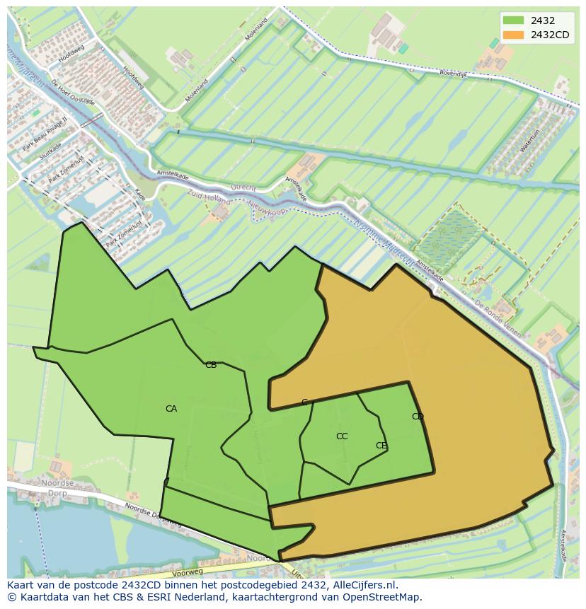 Afbeelding van het postcodegebied 2432 CD op de kaart.