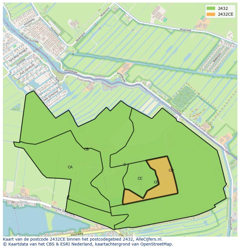 Afbeelding van het postcodegebied 2432 CE op de kaart.