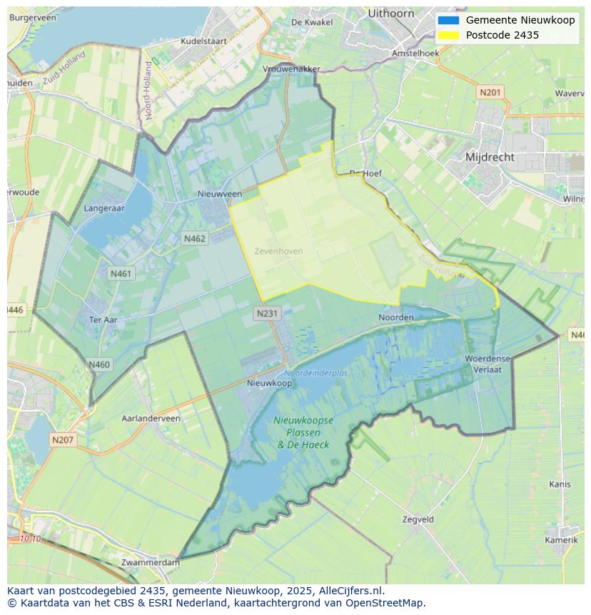 Afbeelding van het postcodegebied 2435 op de kaart.