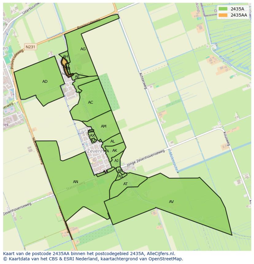 Afbeelding van het postcodegebied 2435 AA op de kaart.