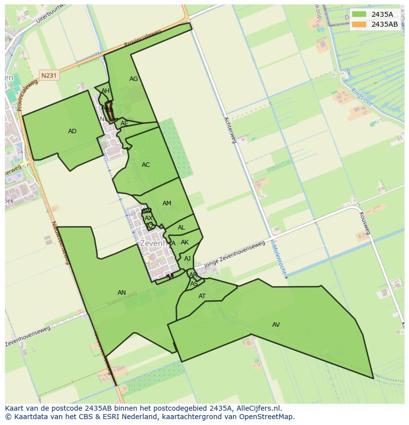 Afbeelding van het postcodegebied 2435 AB op de kaart.