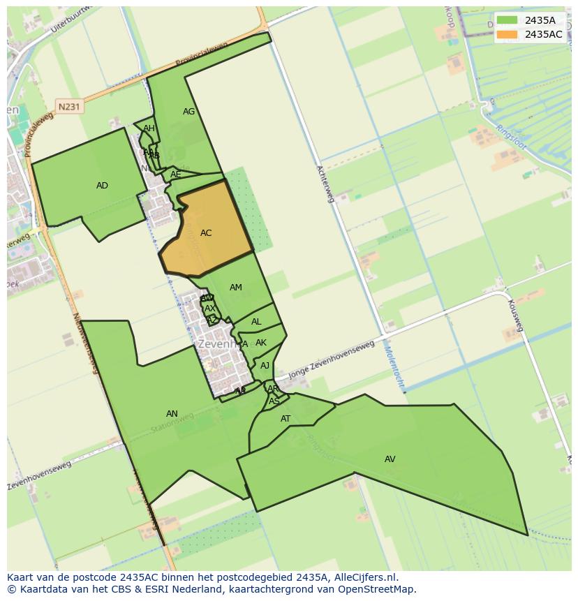 Afbeelding van het postcodegebied 2435 AC op de kaart.