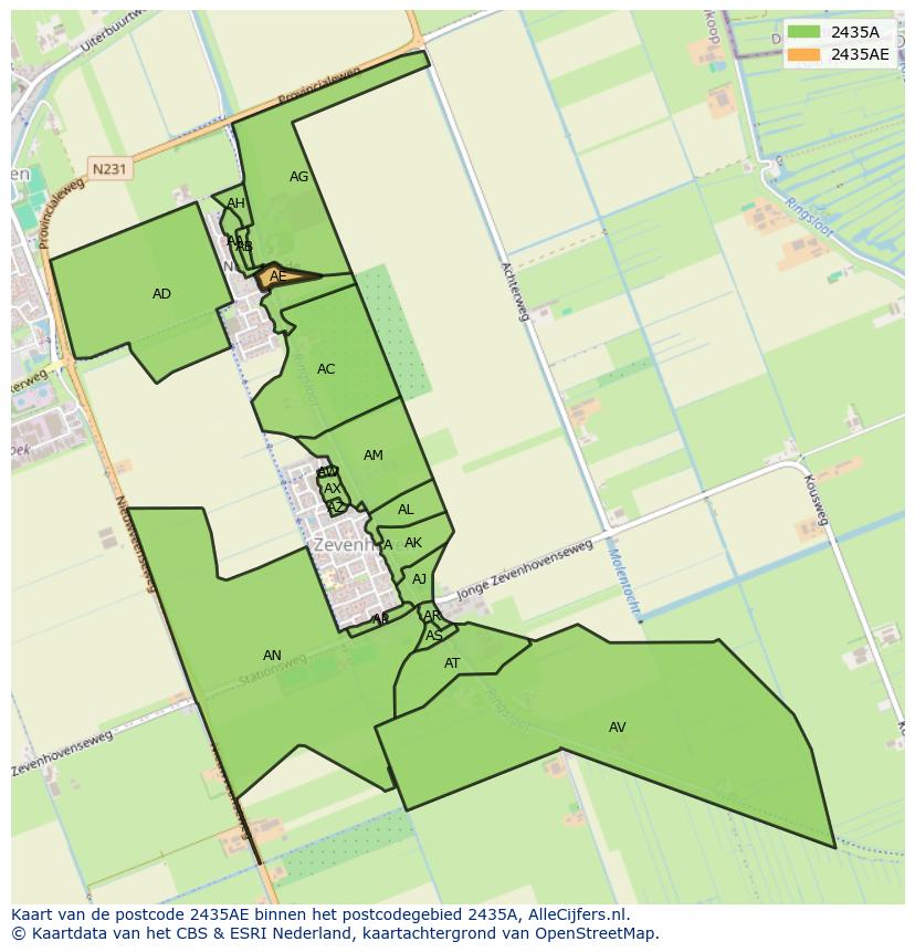 Afbeelding van het postcodegebied 2435 AE op de kaart.