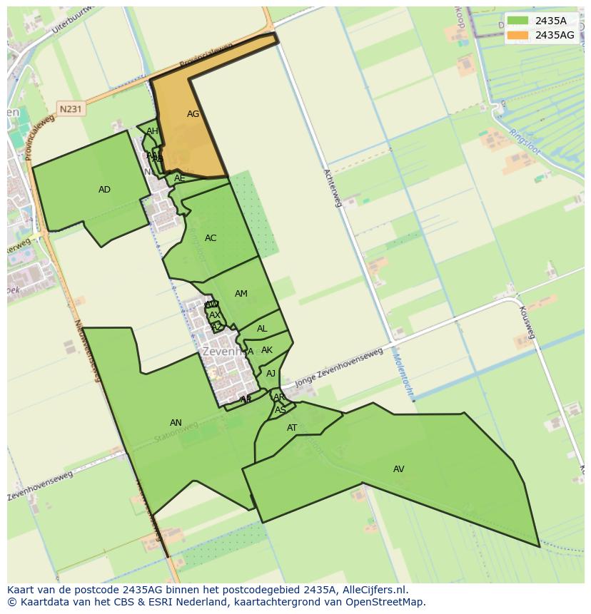 Afbeelding van het postcodegebied 2435 AG op de kaart.