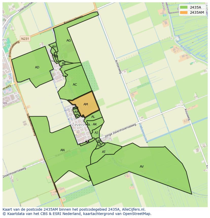 Afbeelding van het postcodegebied 2435 AM op de kaart.