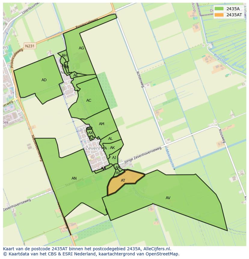 Afbeelding van het postcodegebied 2435 AT op de kaart.