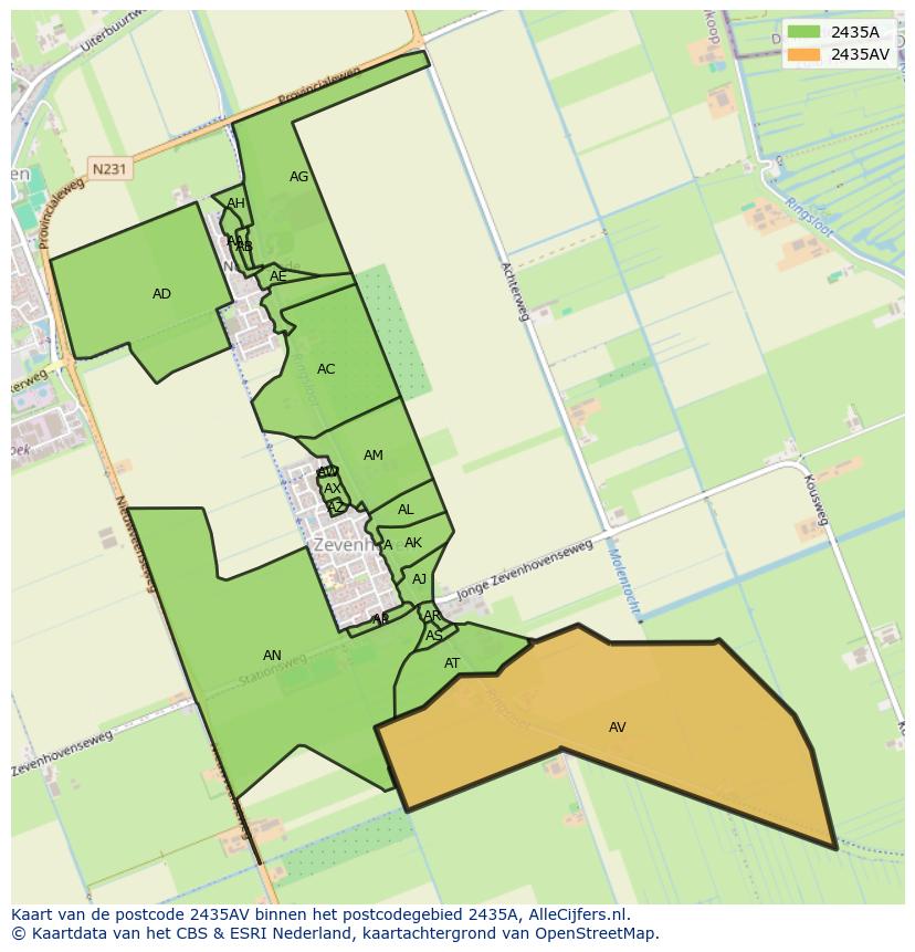 Afbeelding van het postcodegebied 2435 AV op de kaart.