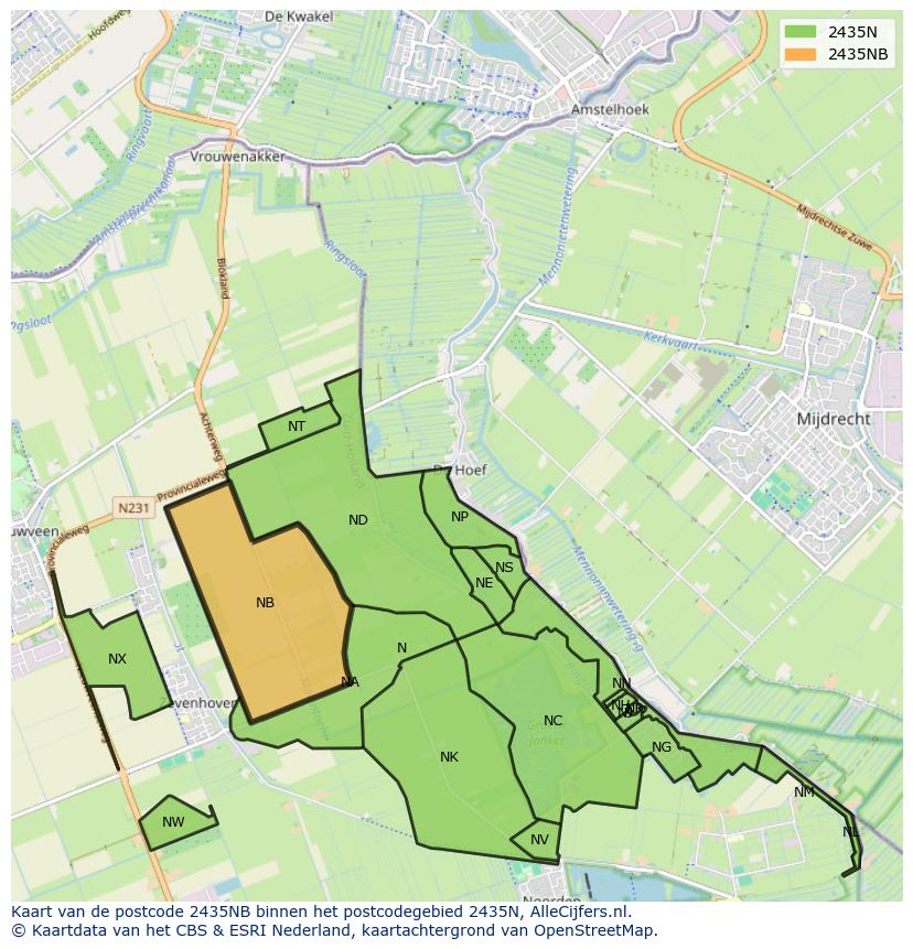 Afbeelding van het postcodegebied 2435 NB op de kaart.
