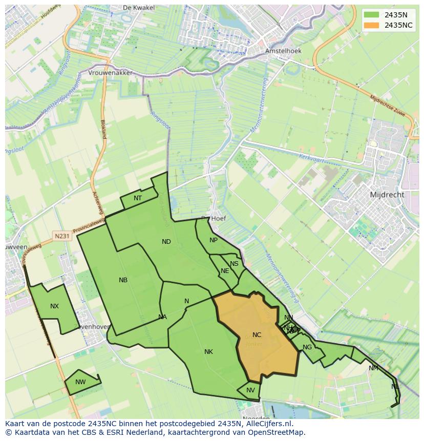 Afbeelding van het postcodegebied 2435 NC op de kaart.