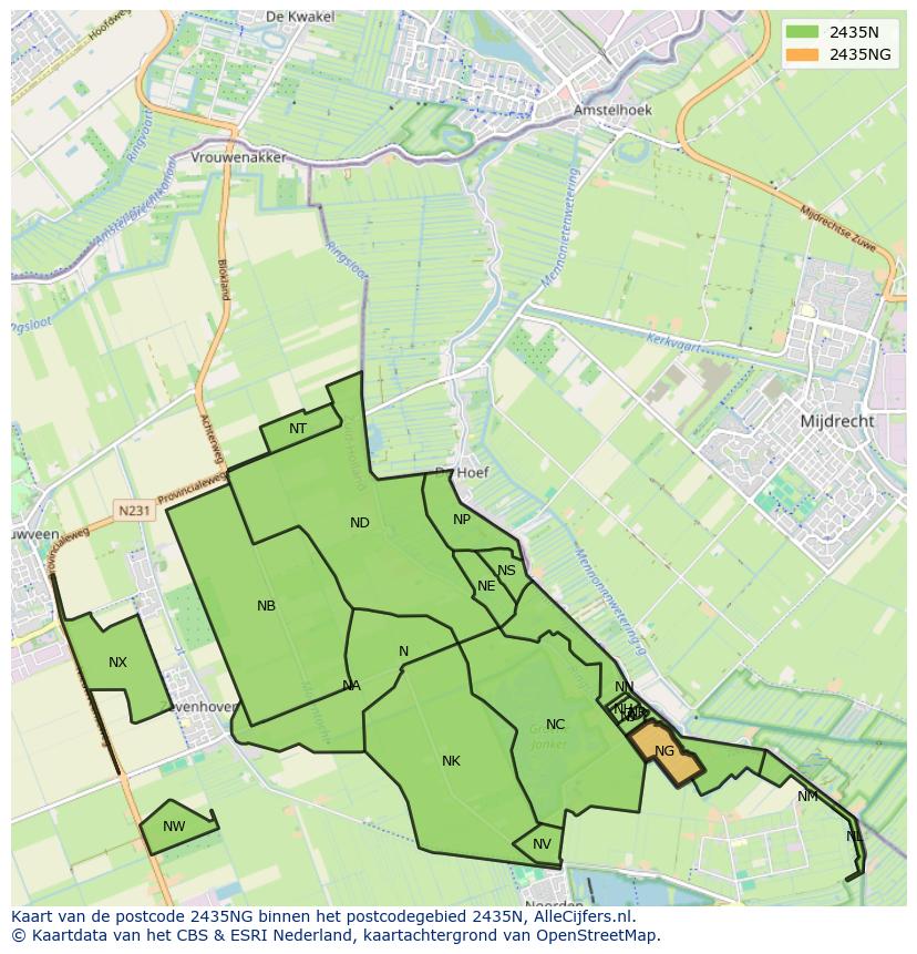 Afbeelding van het postcodegebied 2435 NG op de kaart.