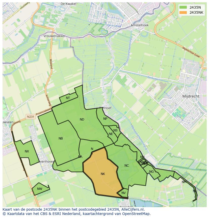 Afbeelding van het postcodegebied 2435 NK op de kaart.