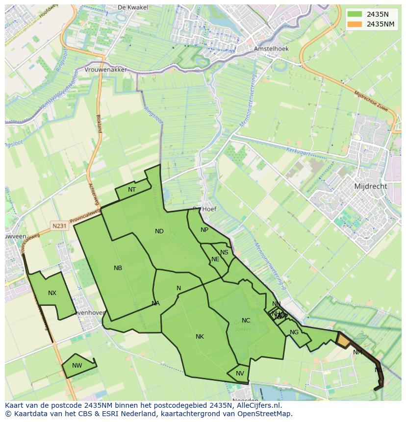 Afbeelding van het postcodegebied 2435 NM op de kaart.