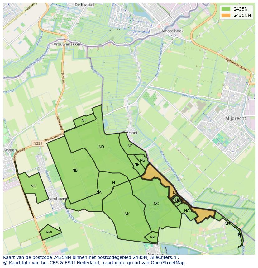 Afbeelding van het postcodegebied 2435 NN op de kaart.