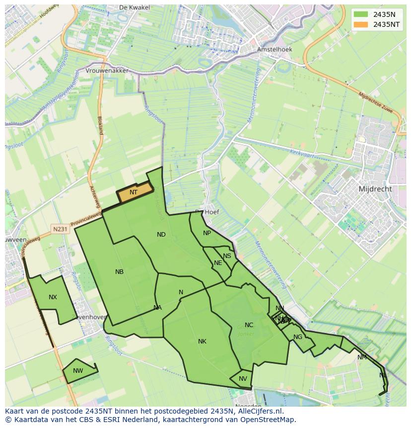 Afbeelding van het postcodegebied 2435 NT op de kaart.