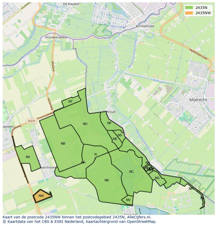 Afbeelding van het postcodegebied 2435 NW op de kaart.