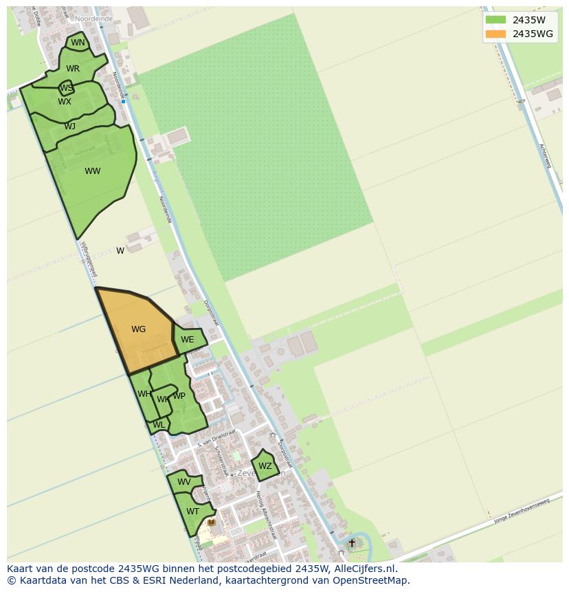 Afbeelding van het postcodegebied 2435 WG op de kaart.