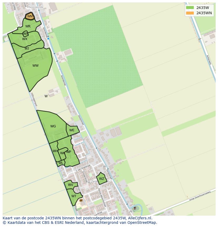 Afbeelding van het postcodegebied 2435 WN op de kaart.