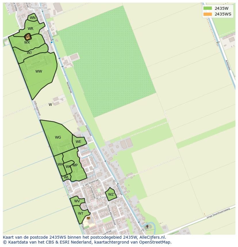 Afbeelding van het postcodegebied 2435 WS op de kaart.