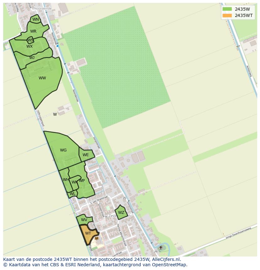 Afbeelding van het postcodegebied 2435 WT op de kaart.