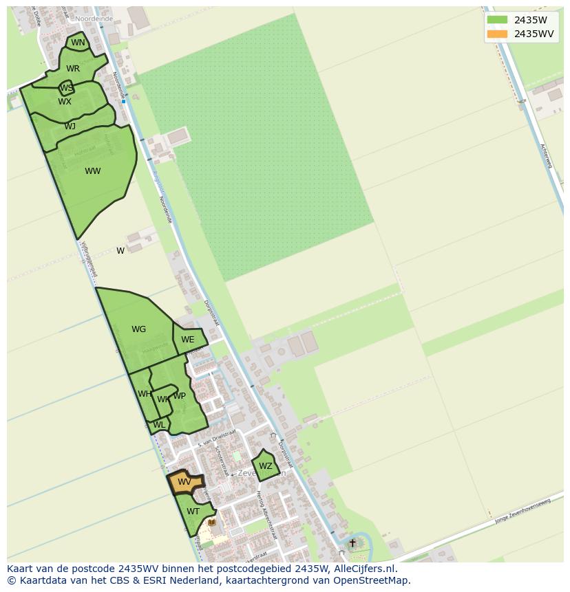 Afbeelding van het postcodegebied 2435 WV op de kaart.