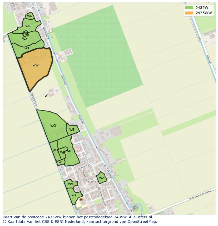 Afbeelding van het postcodegebied 2435 WW op de kaart.