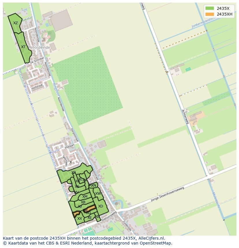 Afbeelding van het postcodegebied 2435 XH op de kaart.