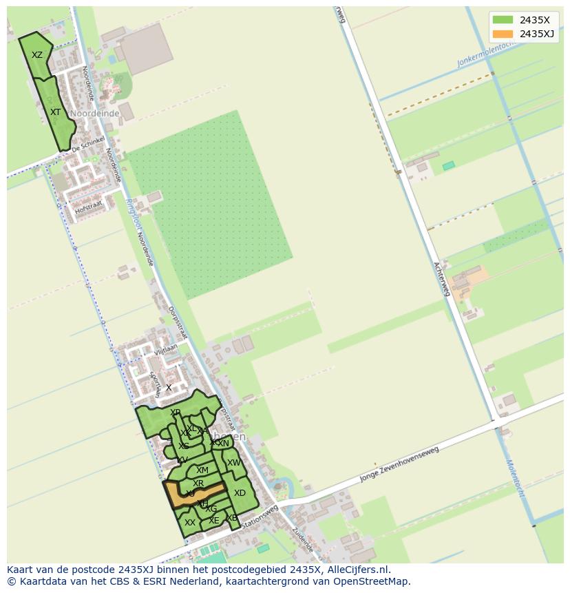 Afbeelding van het postcodegebied 2435 XJ op de kaart.